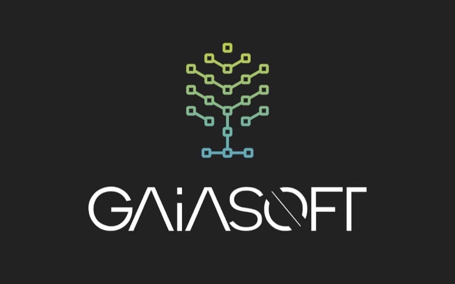 Logo de Gaiasoft: árbol de nodos en degradado verde a azul